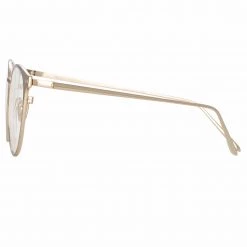 LINDA FARROW (U.K.) Ricci Cat Eye Optical Frame In Light Gold And Brown