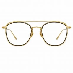 LINDA FARROW (U.K.) Clark Aviator Optical Frame In Yellow Gold And Black
