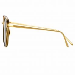 LINDA FARROW (U.K.) Clark Aviator Optical Frame In Yellow Gold And Black