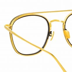 LINDA FARROW (U.K.) Clark Aviator Optical Frame In Yellow Gold And Black
