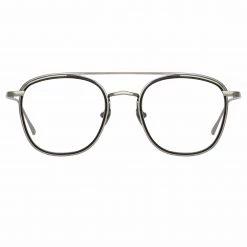 LINDA FARROW (U.K.) Clark Aviator Optical Frame In White Gold And Black