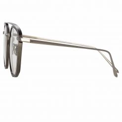 LINDA FARROW (U.K.) Clark Aviator Optical Frame In White Gold And Black