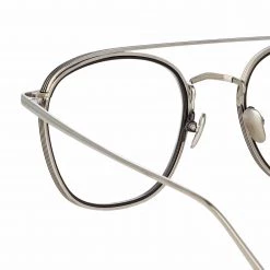 LINDA FARROW (U.K.) Clark Aviator Optical Frame In White Gold And Black