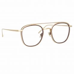 LINDA FARROW (U.K.) Clark Aviator Optical Frame In Light Gold And Brown