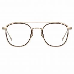 LINDA FARROW (U.K.) Clark Aviator Optical Frame In Light Gold And Brown