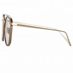 LINDA FARROW (U.K.) Clark Aviator Optical Frame In Light Gold And Brown