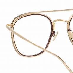 LINDA FARROW (U.K.) Clark Aviator Optical Frame In Light Gold And Brown