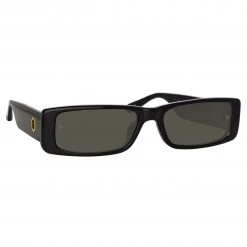 LINDA FARROW (U.K.) Dania Rectangular Sunglasses In Black Women's