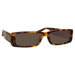 LINDA FARROW (U.K.) Dania Rectangular Sunglasses In Tortoiseshell