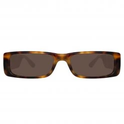 LINDA FARROW (U.K.) Dania Rectangular Sunglasses In Tortoiseshell