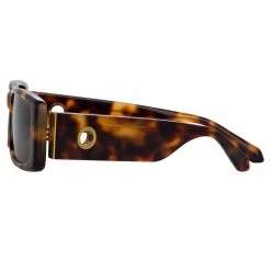 LINDA FARROW (U.K.) Dania Rectangular Sunglasses In Tortoiseshell