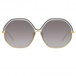 LINDA FARROW (U.K.) Lorena Oversized Sunglasses In Yellow Gold