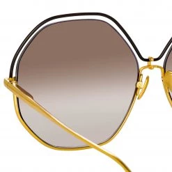 LINDA FARROW (U.K.) Lorena Oversized Sunglasses In Yellow Gold