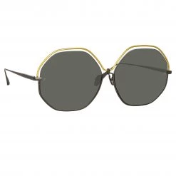 LINDA FARROW (U.K.) Lorena Oversized Sunglasses In Nickel