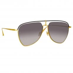 LINDA FARROW (U.K.) Alma Aviator Sunglasses In Yellow Gold