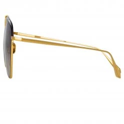 LINDA FARROW (U.K.) Alma Aviator Sunglasses In Yellow Gold