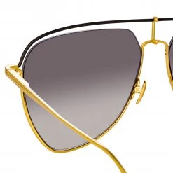 LINDA FARROW (U.K.) Alma Aviator Sunglasses In Yellow Gold