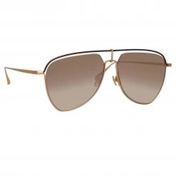 LINDA FARROW (U.K.) Alma Aviator Sunglasses In Rose Gold