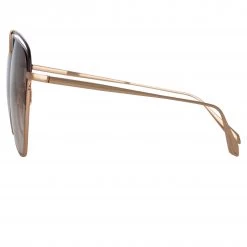 LINDA FARROW (U.K.) Alma Aviator Sunglasses In Rose Gold