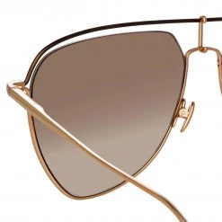 LINDA FARROW (U.K.) Alma Aviator Sunglasses In Rose Gold