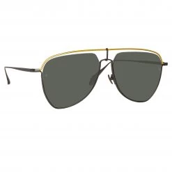 LINDA FARROW (U.K.) Alma Aviator Sunglasses In Nickel Women's
