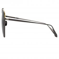 LINDA FARROW (U.K.) Alma Aviator Sunglasses In Nickel Women's