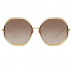 LINDA FARROW (U.K.) Camila Oversized Sunglasses In Yellow Gold Women's