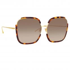 LINDA FARROW (U.K.) Natalia Oversized Sunglasses In Tortoiseshell Women's