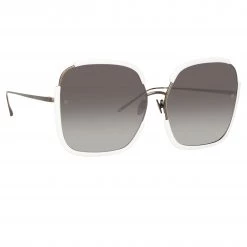 LINDA FARROW (U.K.) Women's Natalia Oversized Sunglasses In White