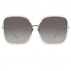 LINDA FARROW (U.K.) Women's Natalia Oversized Sunglasses In White