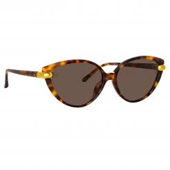 LINDA FARROW (U.K.) Palm Cat Eye Sunglasses In Tortoiseshell Women's