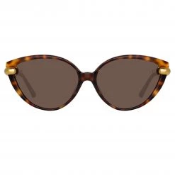 LINDA FARROW (U.K.) Palm Cat Eye Sunglasses In Tortoiseshell Women's