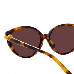 LINDA FARROW (U.K.) Palm Cat Eye Sunglasses In Tortoiseshell Women's