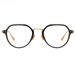 LINDA FARROW (U.K.) Women's Axel Angular Optical Frame In Yellow Gold And Black