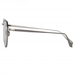 LINDA FARROW (U.K.) Axel Angular Optical Frame In White Gold And Black