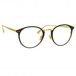 LINDA FARROW (U.K.) Johan Oval Optical Frame In Yellow Gold And Black 7 LINDA FARROW (U.K.) Johan Oval Optical Frame In Yellow Gold And Black