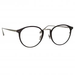 LINDA FARROW (U.K.) Johan Oval Optical Frame In White Gold And Black
