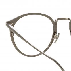 LINDA FARROW (U.K.) Johan Oval Optical Frame In White Gold And Black