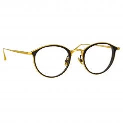 LINDA FARROW (U.K.) Luis Oval Optical Frame In Yellow Gold And Black Women's