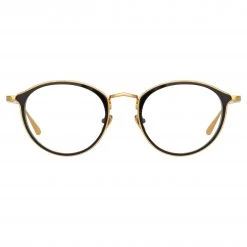 LINDA FARROW (U.K.) Luis Oval Optical Frame In Yellow Gold And Black Women's