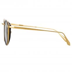 LINDA FARROW (U.K.) Luis Oval Optical Frame In Yellow Gold And Black Women's