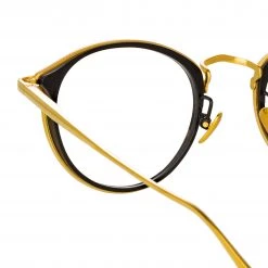 LINDA FARROW (U.K.) Luis Oval Optical Frame In Yellow Gold And Black Women's