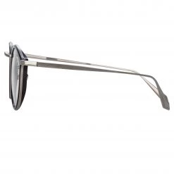 LINDA FARROW (U.K.) Luis Oval Optical Frame In White Gold And Black