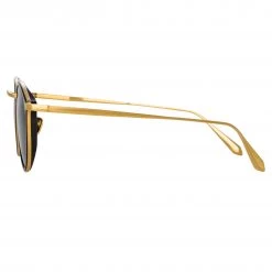 LINDA FARROW (U.K.) Luis Oval Sunglasses In Yellow Gold And Black