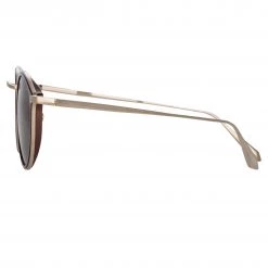 LINDA FARROW (U.K.) Luis Oval Sunglasses In Light Gold And Brown (Men's)