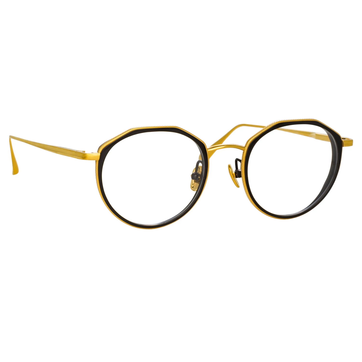 LINDA FARROW (U.K.) Cesar Angular Optical Frame In Yellow Gold And Black (Men's) 3 LINDA FARROW (U.K.) Cesar Angular Optical Frame In Yellow Gold And Black (Men's)