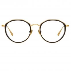 LINDA FARROW (U.K.) Cesar Angular Optical Frame In Yellow Gold And Black Women's
