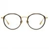 LINDA FARROW (U.K.) Cesar Angular Optical Frame In Yellow Gold And Black (Men's)