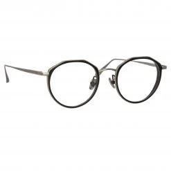 LINDA FARROW (U.K.) Women's Cesar Angular Optical Frame In White Gold And Black 7 LINDA FARROW (U.K.) Women's Cesar Angular Optical Frame In White Gold And Black