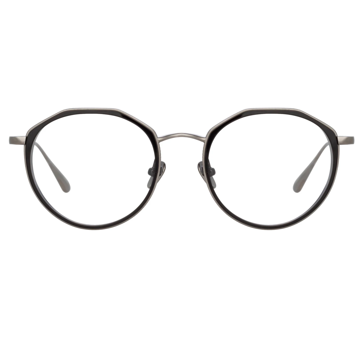 LINDA FARROW (U.K.) Women's Cesar Angular Optical Frame In White Gold And Black 1 LINDA FARROW (U.K.) Women's Cesar Angular Optical Frame In White Gold And Black
